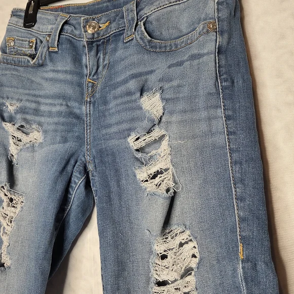 True Religion Blue Distressed Jean Shorts - Picture 2 of 5
